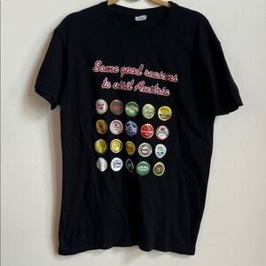 B&C Black Graphic Tee with Austria beer cap Print